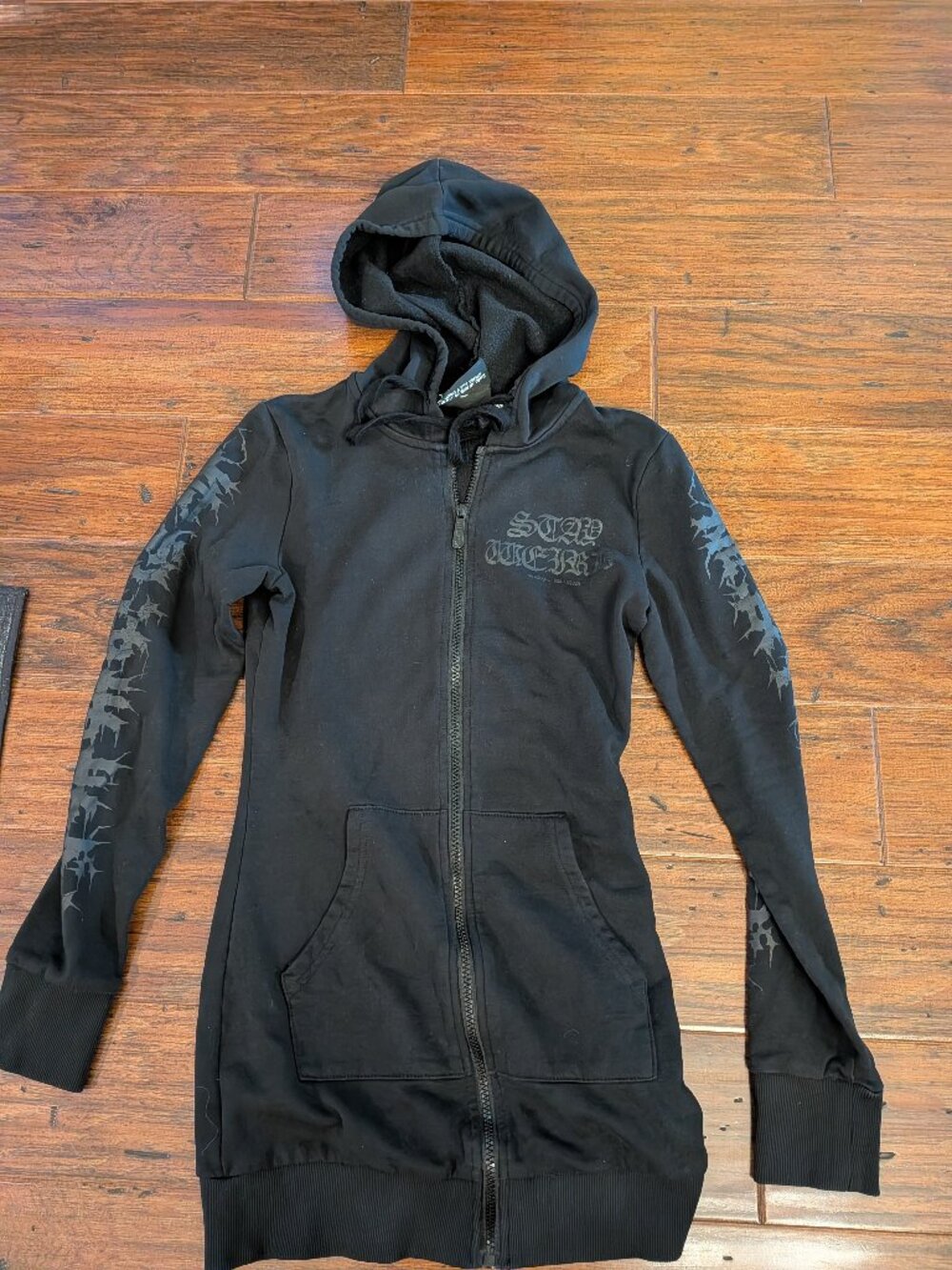KILLSTAR Stay Weird Longline Zip-Up Hoodie Jacket Goth Punk XS Black